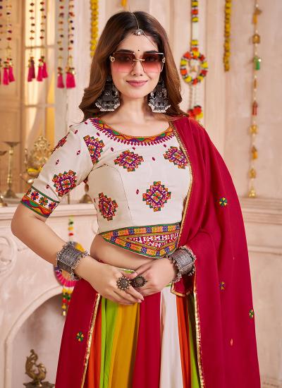 Multi Color Viscose Cotton Mirror Work Navratri Wear 035 Affordable lehenga choli bulk order
