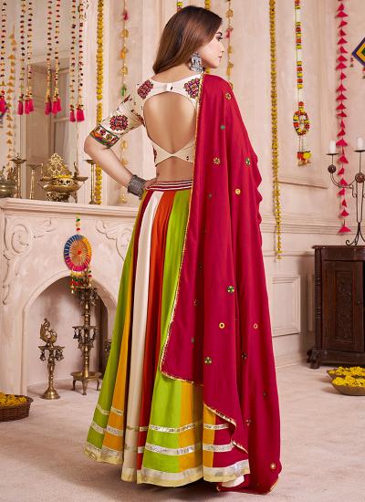 Multi Color Viscose Cotton Mirror Work Navratri Wear 035 Affordable lehenga choli bulk order
