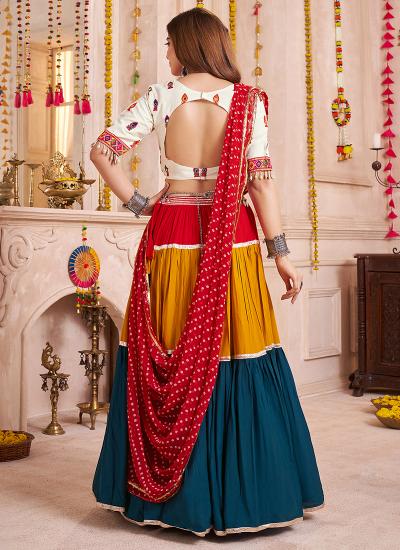 Multi Color Viscose Cotton Mirror Work Navratri Wear 058 Latest lehenga choli collection wholesale