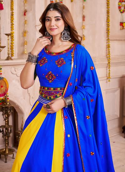 Multi Color Viscose Cotton Mirror Work Navratri Wear 960 Designer lehenga choli wholesale market