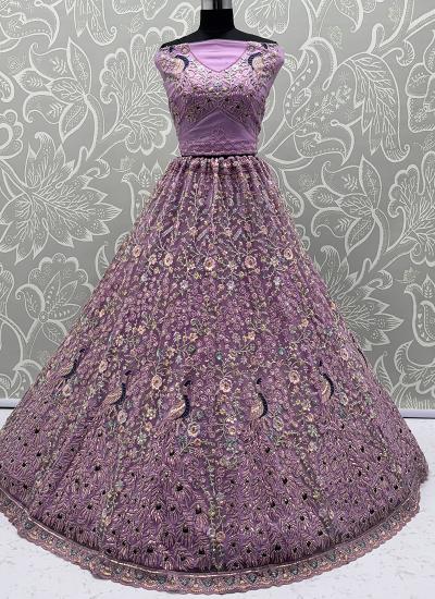 Purple Net Thread Work Wedding Wear Wholesale Lehengha choli market in India