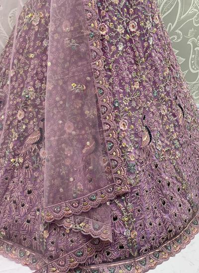 Purple Net Thread Work Wedding Wear Wholesale Lehengha choli market in India